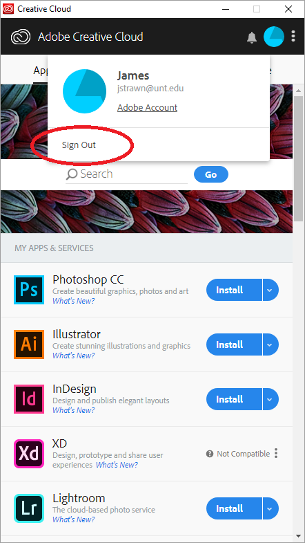 Adobe Sign Out Link