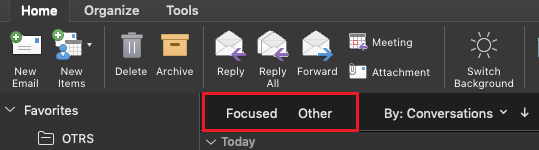 i get rid of focused and other email in ourtlook 2016 for mac