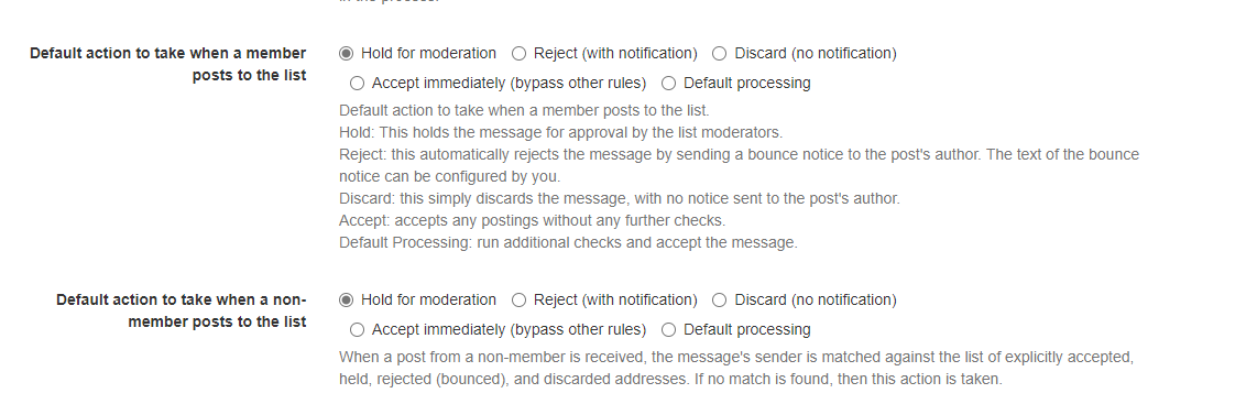 Moderation settings for messages